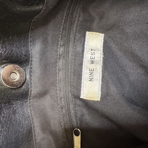 NINE WEST Black Faux Leather Shopper Shoulder Purse Hobo Bag Handbag Grunge 90s - Picture 8 of 9